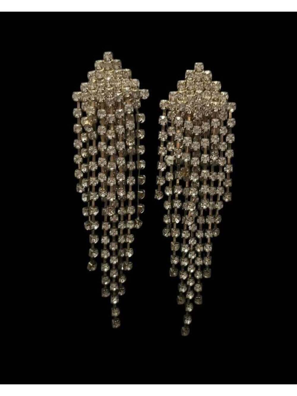 Vintage Rhinestone Waterfall Dangle Clip On Earrings